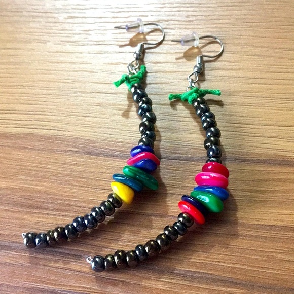 Beaded Shell Dangle Beach Earrings, Handmade Ladies Earrings - Picture 1 of 6